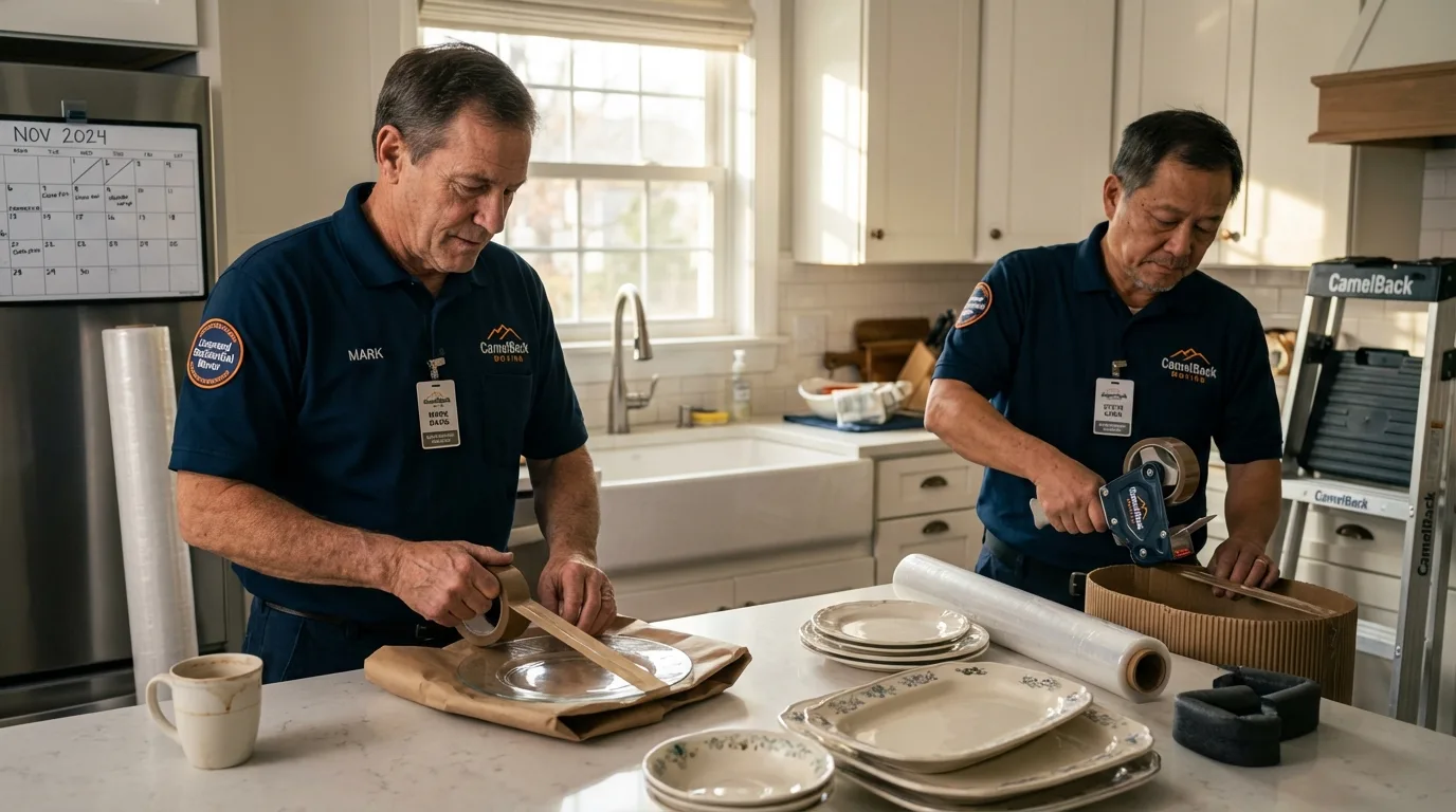 Professional crew packing kitchen dishware in Cleburne, TX